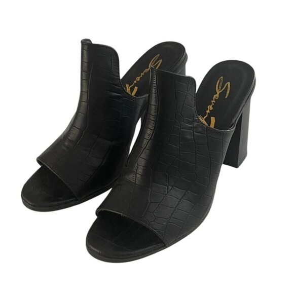 Black Croc-Embossed Open Toe Block Heel Mules Size 8.5 Y2K Chunky - Picture 2 of 5